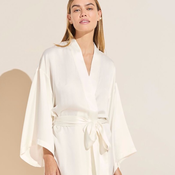 Inez Washable Silk Robe Ivory - Picture 1 of 4